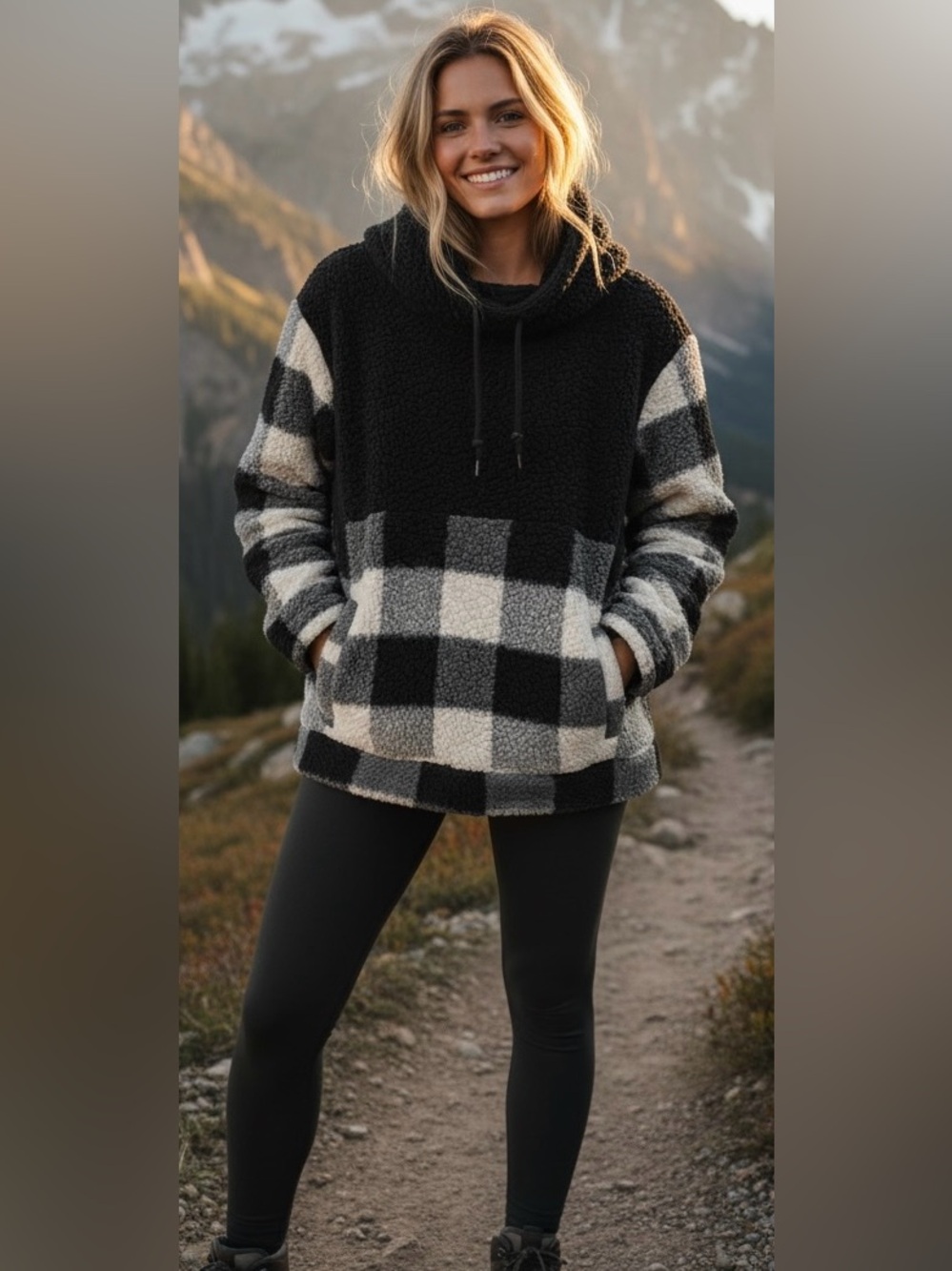 Cozy Black and White Plaid Teddy Jacket